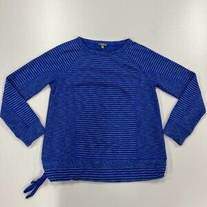 Talbots Navy & Blue Stripe Scoop Neck  Long Sleeve Knit Top Polyester Cotton Sm